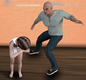 Aggressive man and humped little girl.